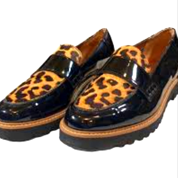 Shoes - FRANCO SARTA Leopard Print and Black Patent Loafers NEW.